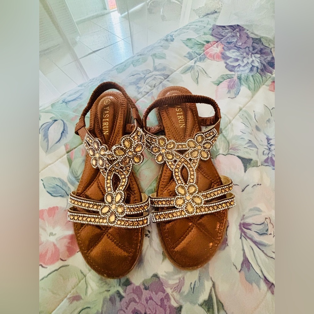 & Other Stories Brown Jeweled T-Strap Sandals